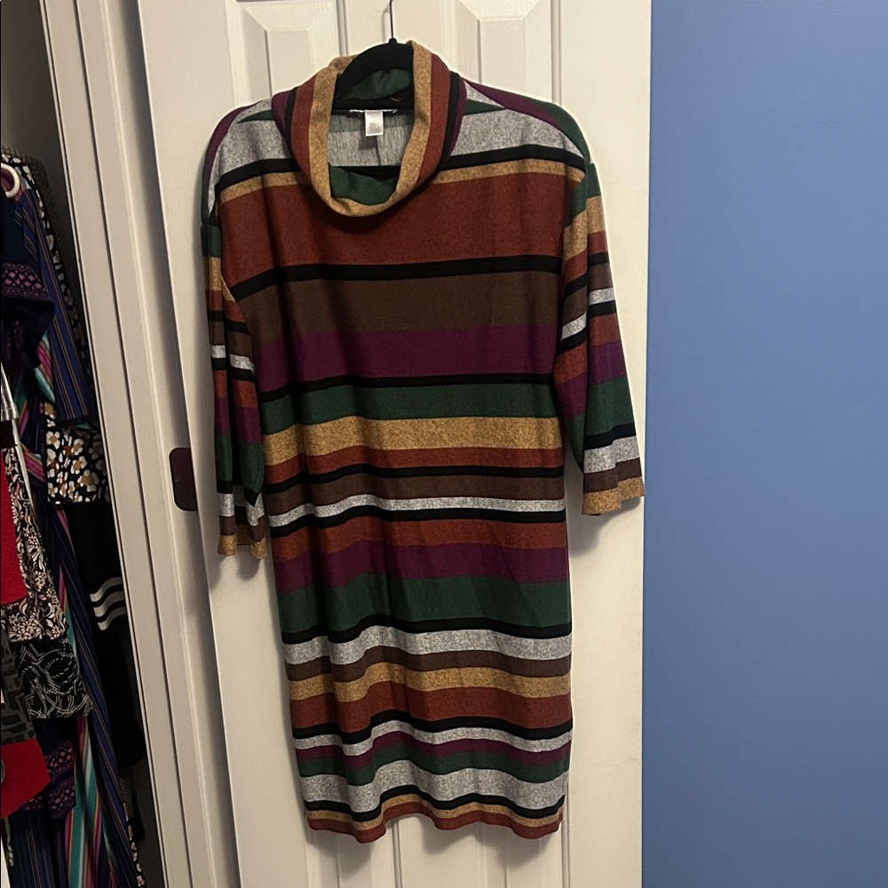 London Times Striped Cowl Neck Sweater